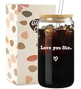 Mikopei Sister Gifts from Sister - Love You Sis Glass Cups with Lids and Straws, Sister Birthday ...