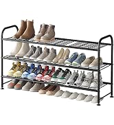 LINZINAR Shoe Rack 3 Tier Long Metal Shoe Organizer for Closet Entryway Black