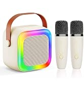 Mini Karaoke Machine for Kids Teen Adults, Kids Karaoke Machine with 2 Wireless Microphones and L...