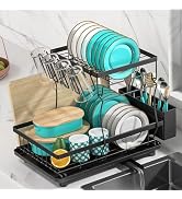 MERRYBOX Dish Drying Rack Large Capacity 2 Tier Dish Drying Rack Multifunctional Rustproof Dish D...