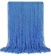 100 Pcs Blue Bead Necklace, Mardi Gras Oval Beads Necklaces, 30.5" 4th of July Patriotic Beads Ne...