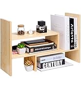 VERGOODR Desktop Organizer Office Storage Rack Adjustable Natural Wood Display Book Shelf Stand R...