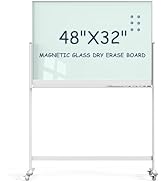 Tankee Rolling Whiteboard, 48x32 Inches Magnetic Glass Dry Erase Board with Stand, Standing White...