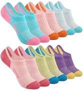 Comfoex 12 Pairs Girls No Show Socks Cotton Non Slip Mesh Low Cut Kids Socks With Grips 4-10 Years