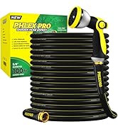 Garden Hose 100FT with 10 Pattern Spray Nozzle - PHLEX PRO Heavy-Duty 5/8'' Rubber 3-Layer Garden...