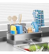 Ewaiira Stainless Steel Sink Caddy, Sponge Holder for Kitchen Sink with Brush Holder & Dishcloth ...
