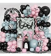 Froova Halloween Balloons Arch Dusty Pink Blue Balloon Garland Kit Boo Foil Balloons with 3D Bat ...