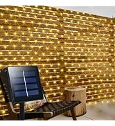 Solar Powered Net Lights 200 LED 9.8Ft x 6.6Ft Bush Light Dark Green Wire Auto On/Off 8 Modes Out...
