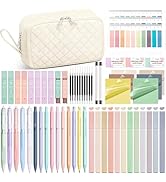 62PCS Aesthetic School Supplies with Cute Pencil Case, Pastel Highlighters Black Ink Gel Pens Mec...