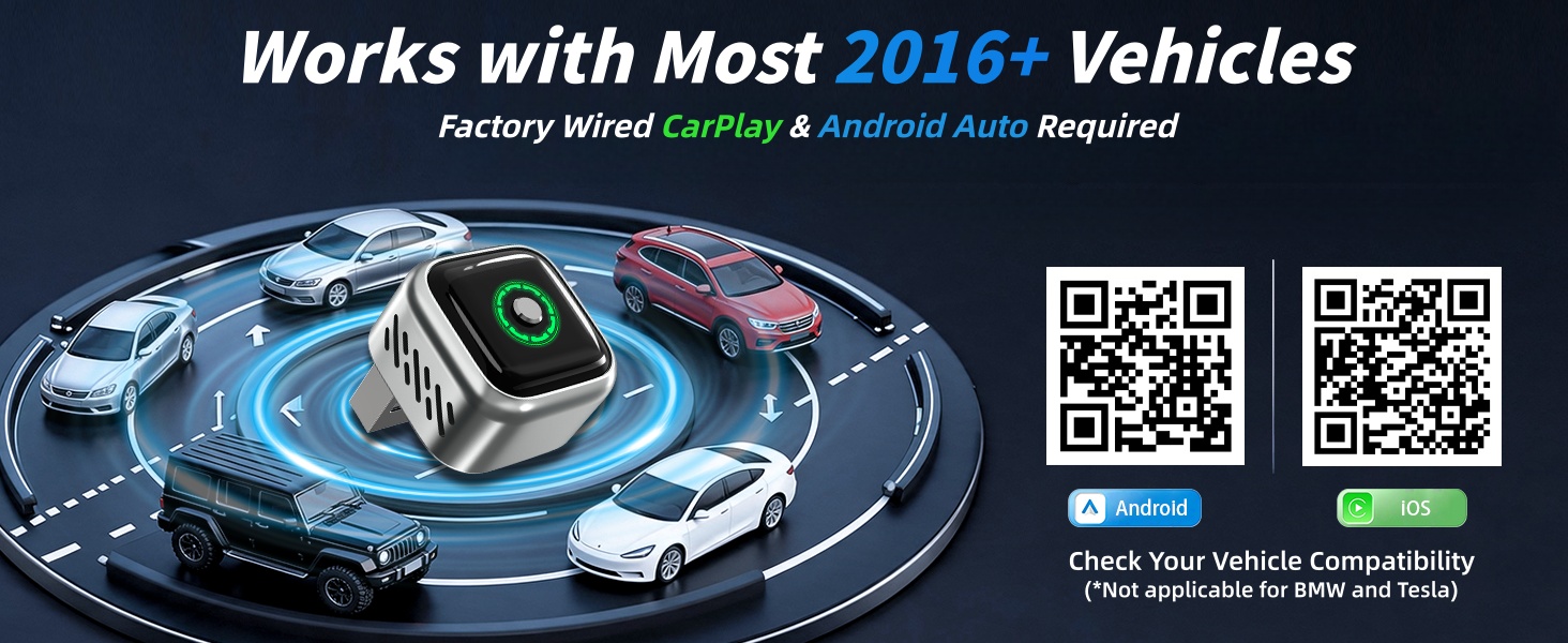Wireless CarPlay adapter for 2016+ vehicles with wired CarPlay or Android Auto