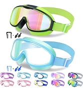 Vvinca Kids Goggles with Comfort Fabric Strap, Kids Swim Goggles Wide View Anti-Fog/UV No Leaking...
