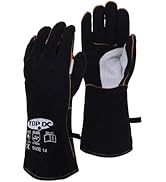 TOPDC Fireplace Gloves 14 Inches Welding Gloves Fire/Heat Resistant Leather Durable & Flexible fo...