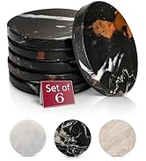 Gusto Nostro Black Marble Coasters Set of 6 with Non-Slip Backing - Luxury Natural Stone Coasters...