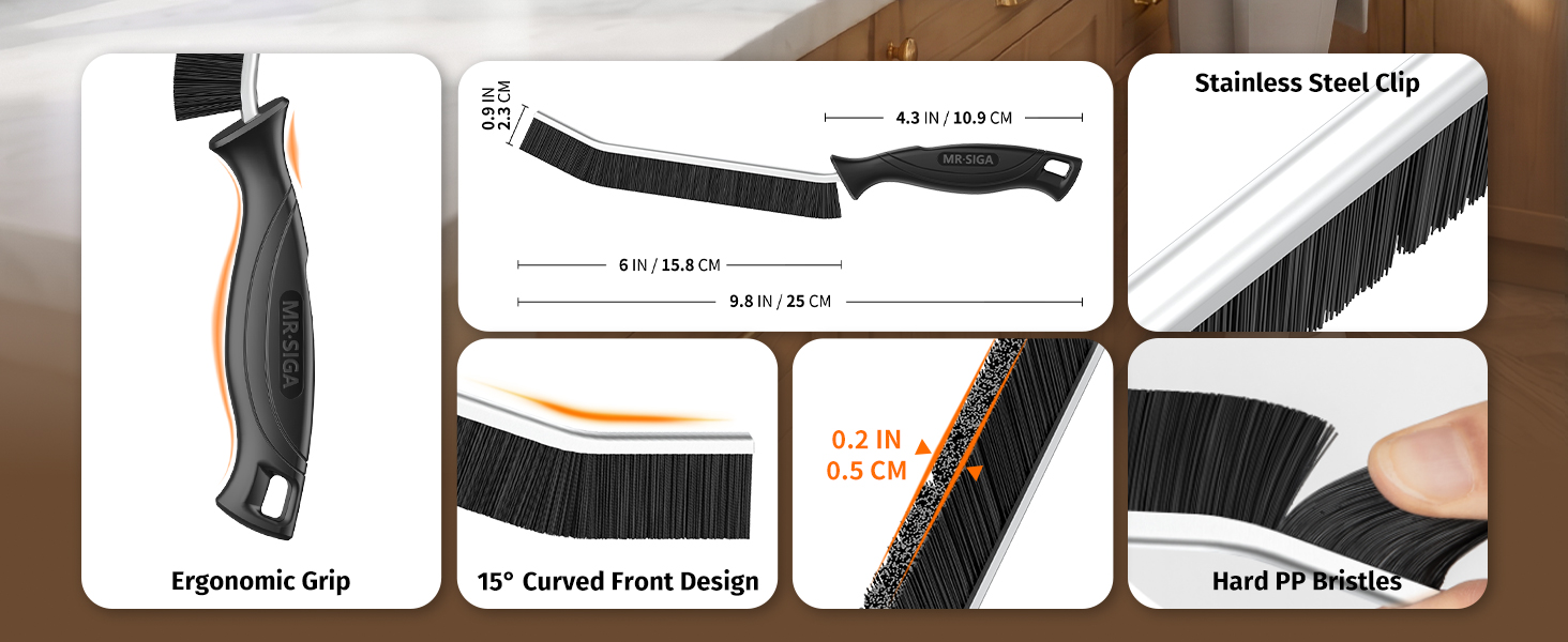 MR.SIGA Crevice Cleaning Brush, Grout Scrub Brush,
