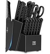 Knife Sets for Kitchen with Block, HUNTER.DUAL 15 Piece Knife Set with Built-in Sharpener, Dishwa...