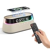KUANGXIANG 6-in-1 Bluetooth Speaker Alarm Clock with Remote, 15W Fast Wireless Charger, FM Radio ...