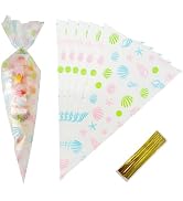 PABCK 50Pcs Cone Shaped Cellophane Treat Bags 6.69x11.8 inch Party Favor Gift Wrap Cellophane Bag...
