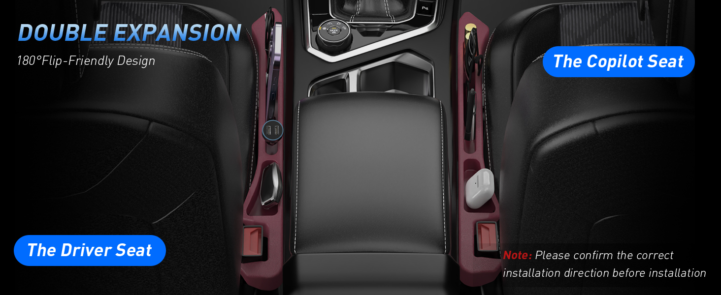 Our car seat gap filler boasts a unique 180° flip design, merging versatility with timeless elegance