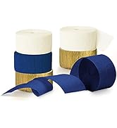 NICROLANDEE Navy Blue Party Decorations 6 Rolls Crepe Paper Streamers | Navy Blue Gold Ivory Tass...