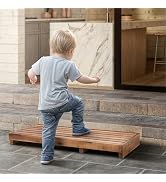TINAMO One Step Stool for Elderly (35" Length) - Acacia Wood High Riser Step Stool with Non-Slip ...