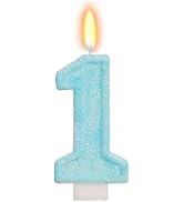 FAMGift Blue Birthday Candles - Number 1 Candle for A Little Boo 1st Birthday Decorations Boy Gir...
