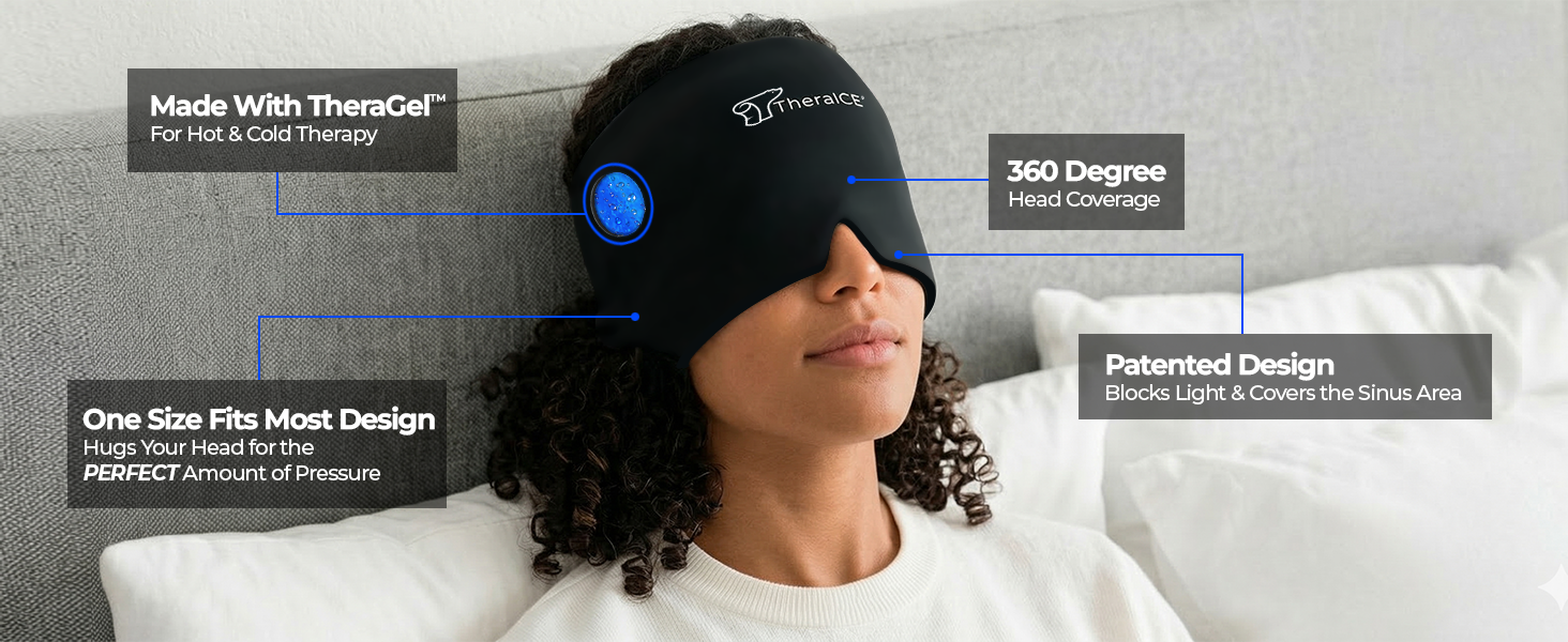 TheraICE Headache Hat migraine mask—cooling therapy for pain, tension, sinus, puffy eyes