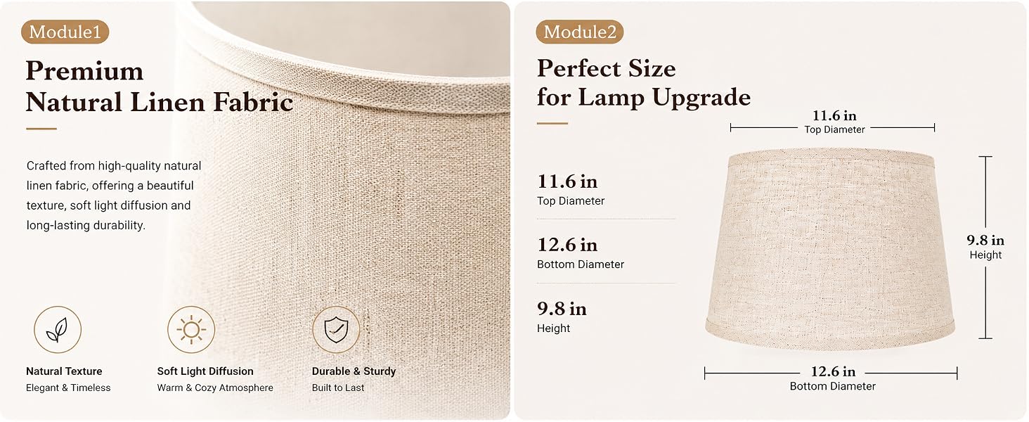 PremiumNatural Linen Fabric & Perfect Sizefor Lamp Upgrade