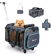 MIU COLOR Pet Carrier with Wheels Under 15 lbs-One Sided Expandable, Airline Approved Foldable So...