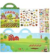 ASTARON 88 Pcs Farm Harvest Puffy Sticker Book for Kids Toddlers Reusable Farm Jelly Sticker Book...