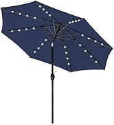 HealSmart 9' Solar Umbrella 32 LED Lighted Patio Umbrella with Push Button Tilt/Crank, Outdoor Ta...