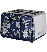 Laura Ashley Elveden Navy 4 Slice Toaster - Toaster 4 Slice Wide Slot | High Lift Lever, 7 Browni...