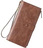 SENDEFN Slim Leather Womens Wallet RFID Blocking Credit Card Holder bifold Ladies Wristlet Purse ...