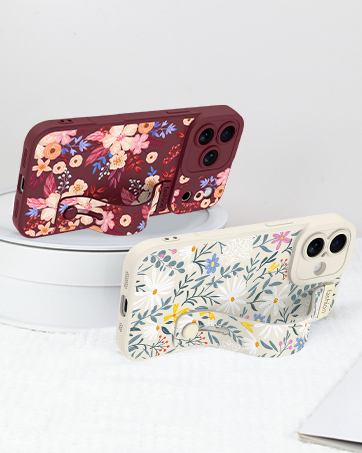 Cute Floral Silicone Case with FInger Strap Stand