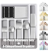 49 Pieces Silverware Sets With Organizer And Steak Knives,Stainless Steel Flatware Sets Service F...