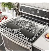 HOMETITUTE Tree Stove Top Covers Pad 28 x 20 inches Silver Tree of Life Kitchen Decorations Dish ...
