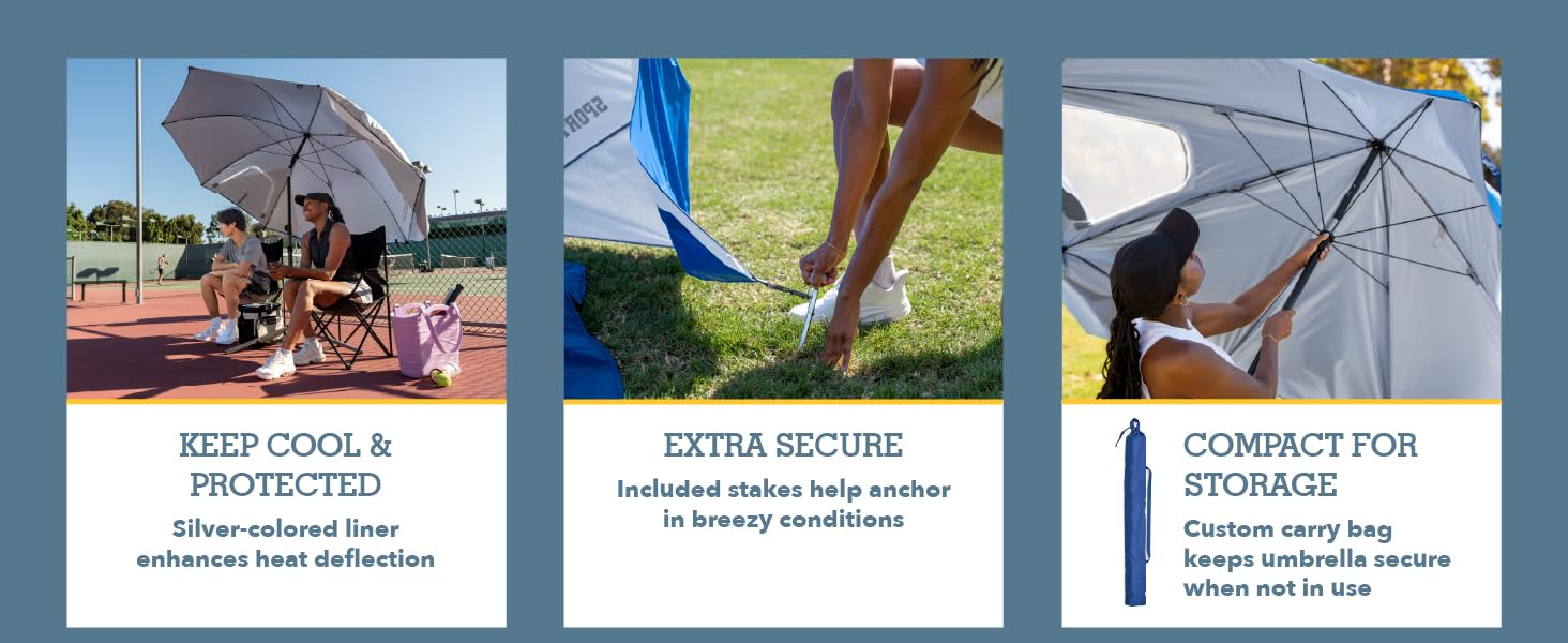 Keep Cool and Protected with silver-colored liner, Extra Secure with Stakes, Compact for Storage
