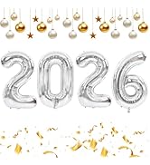 TONIFUL 2026 Graduation Balloons 42Inch Silver 2026 Number Balloons Aluminum Foil Mylar Balloons ...