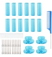 MOODKEY 24Pcs Small Heatless Rollers Set with 24Pcs Clips and 1Pc Rat Tail Comb, Small Hair Rolle...