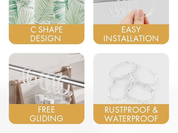 plastic shower curtain hooks clear