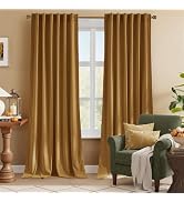 NICETOWN Extra Long Gold Brown Velvet Curtains 84 inches Long 2 Panels with Back Tab, Super Soft ...