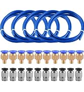 SIQUK 5 Pieces Teflon Tube Blue PTFE Tubing (1M) with 10 Pieces PC4-M6 Fittings and 10 Pieces PC4...