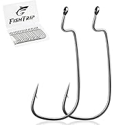 FishTrip 25/50pcs EWG Fishing Hooks for Bass Fishing, Extra Wide Gap Offset Worm Hooks Texas Rig ...