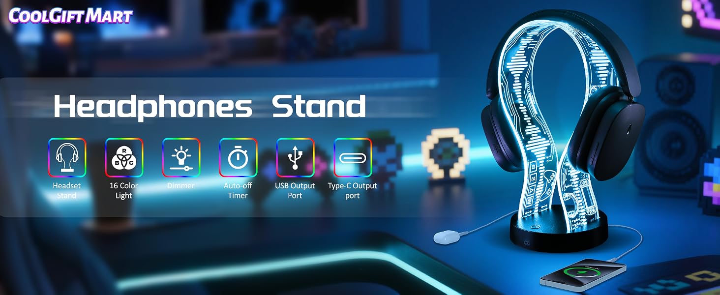 CoolGift Mart Light Up 16 Colors Headphone Stand