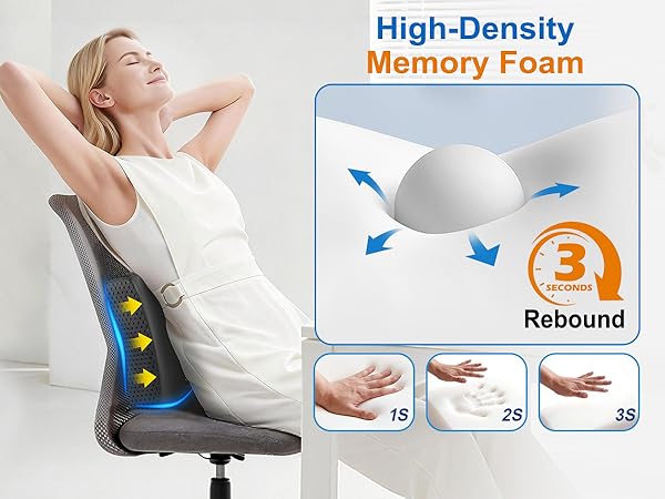 High-density memory foam back cushion for office chair rebounds fast for responsive, lasting support