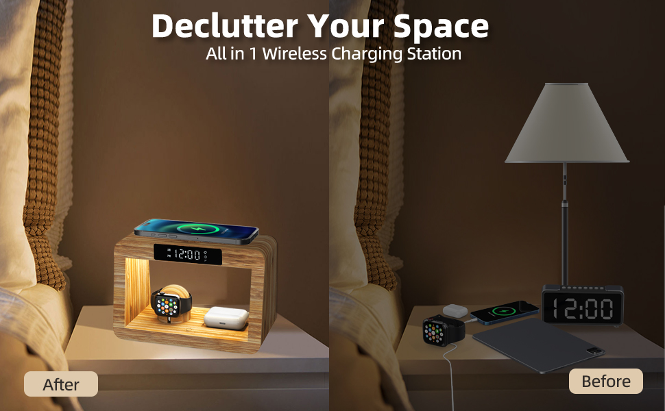 apple charging station with clock