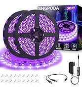 SHGPODA 50ft/15M LED Black Light Strip Kit, 900 Units Lamp Beads, 385nm-400nm, 12V Flexible Black...