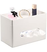 LAMOTI Rectangular Tissue Box Cover with Storage Tray, Leather Facial Tissue Box Holder for Bathr...
