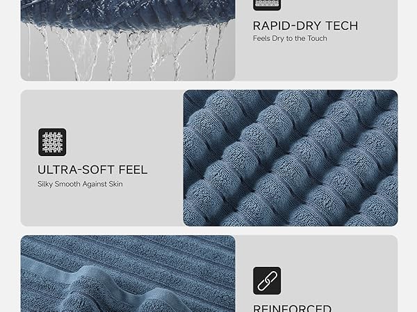 Large Blue Bath Towel Set of 2