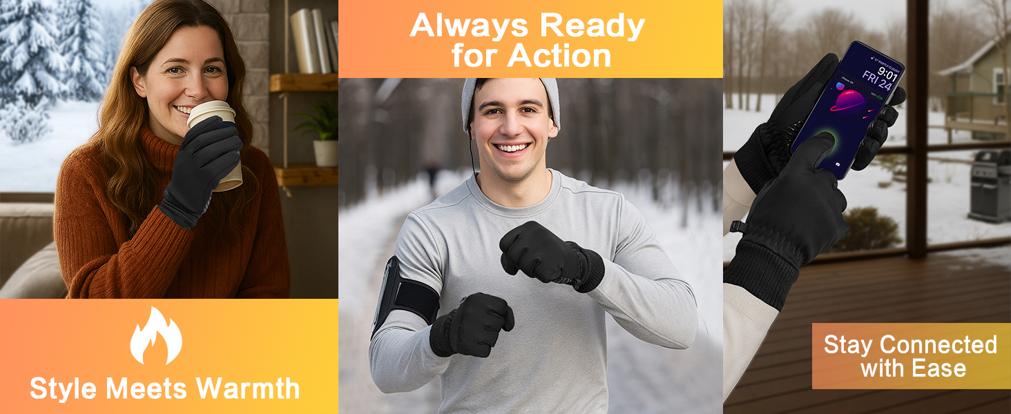 Warm touchscreen winter gloves with non-slip silicone grip