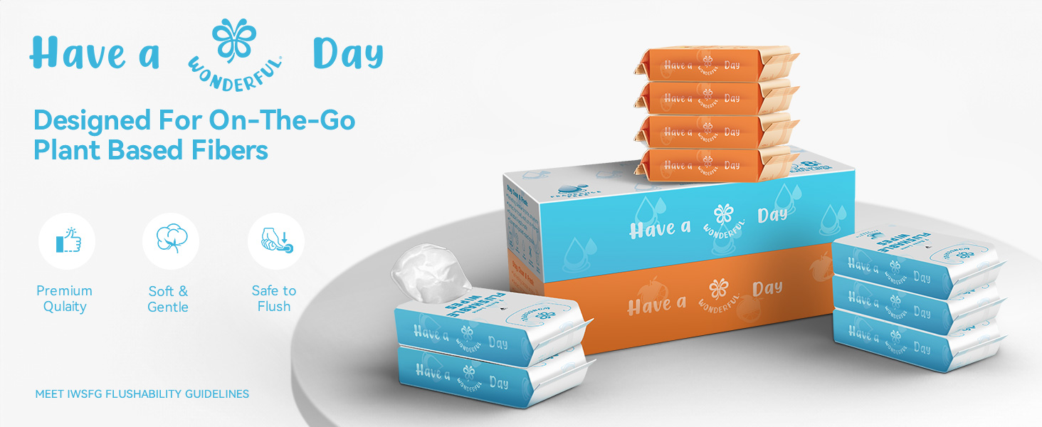 Wonderful Flushable Wipes, Mini Travel Pack, Fragrance Free